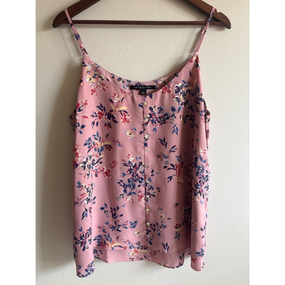 Zac & Rachel Pink Floral Button Front Camisole Tank Top